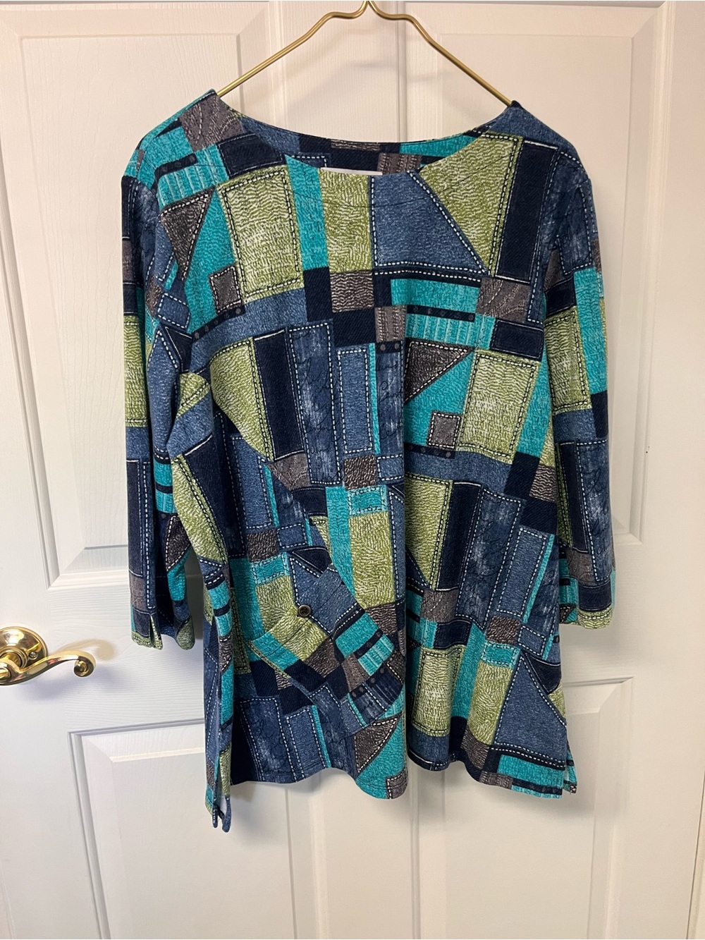 Southern Lady Patchwork Geometric Tunic in Teal, Navy & Lime with pocket!